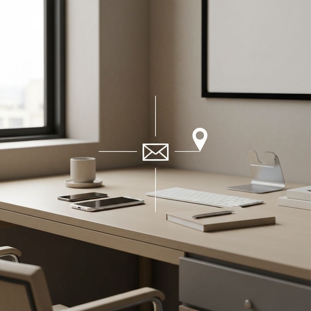 Modernes Büro mit Kontaktinformationen